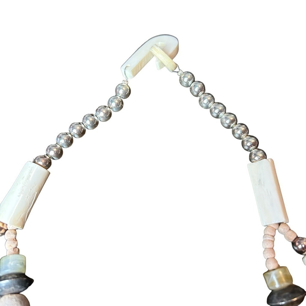 Bone Metal Stone Bead Vintage Two Tier Necklace Carved Lions Bone Hook Closure - Picture 15 of 16